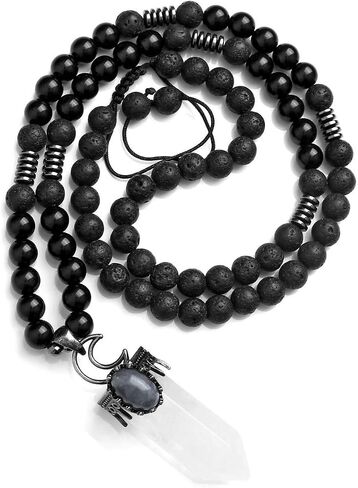 Jovivi Lava Rock Stones Healing Crystal Necklace Natural Amethyst Crystal Quartz Tiger Eye Gemstone Hexagonal Prism Pendant Healing Pointed Reiki Energy Balancing in Saudi Arabia