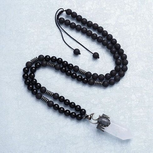 Jovivi Lava Rock Stones Healing Crystal Necklace Natural Amethyst Crystal Quartz Tiger Eye Gemstone Hexagonal Prism Pendant Healing Pointed Reiki Energy Balancing in Saudi Arabia