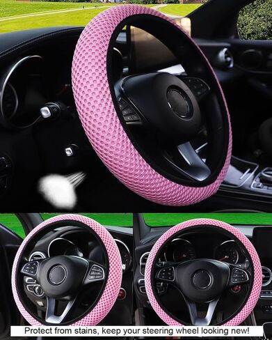 Car Steering Wheel Cover Women & Men, Universal 14.5-15 Inch Steering Wheel Covers, Soft Microfiber Car Wheel Cover Car Stuff Car Accessories Interior (Black) in Kuwait