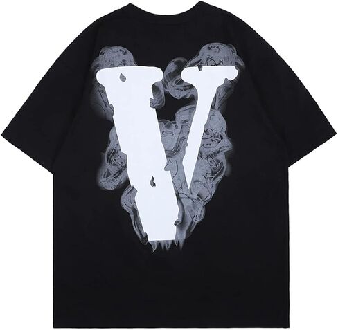 Unisex Oversized Big V Letter Printed T-Shirt Crewneck Vintage Casual Hip Hop Style Short Sleeve in Saudi Arabia