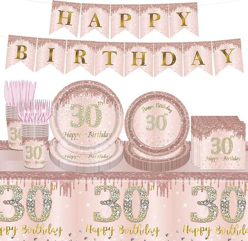 98PCS 70th Birthday Party Supplies Pink Rose Gold Party Decorations 70th Birthday Tableware Set 70th Birthday Decorations for Women Paper Plates Napkins Cups Forks Knives Tablecloth Banner Serve 16 in Saudi Arabia