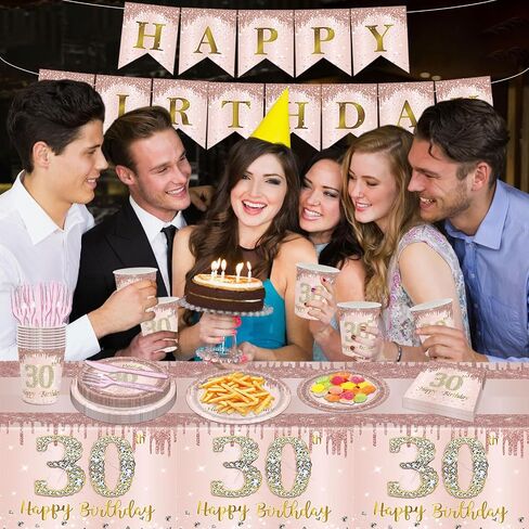 98PCS 70th Birthday Party Supplies Pink Rose Gold Party Decorations 70th Birthday Tableware Set 70th Birthday Decorations for Women Paper Plates Napkins Cups Forks Knives Tablecloth Banner Serve 16 in Saudi Arabia