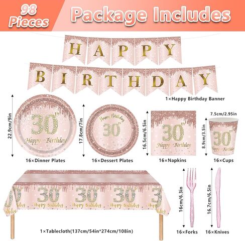 98PCS 70th Birthday Party Supplies Pink Rose Gold Party Decorations 70th Birthday Tableware Set 70th Birthday Decorations for Women Paper Plates Napkins Cups Forks Knives Tablecloth Banner Serve 16 in Saudi Arabia