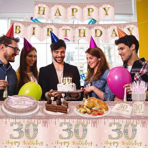 98PCS 70th Birthday Party Supplies Pink Rose Gold Party Decorations 70th Birthday Tableware Set 70th Birthday Decorations for Women Paper Plates Napkins Cups Forks Knives Tablecloth Banner Serve 16 in Saudi Arabia