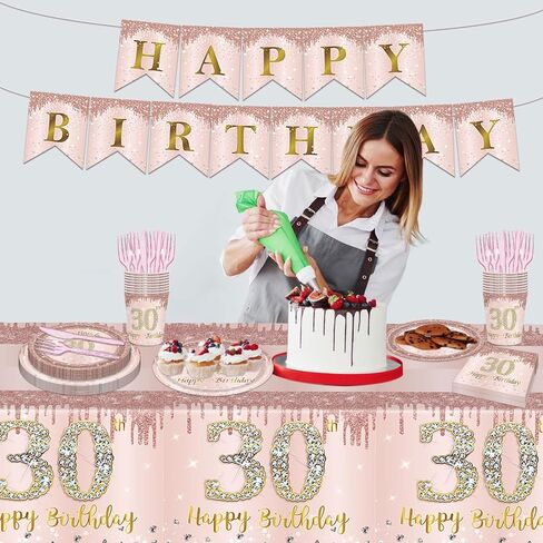 98PCS 70th Birthday Party Supplies Pink Rose Gold Party Decorations 70th Birthday Tableware Set 70th Birthday Decorations for Women Paper Plates Napkins Cups Forks Knives Tablecloth Banner Serve 16 in Saudi Arabia