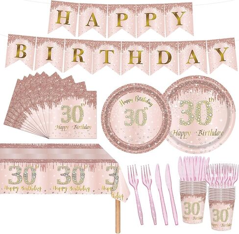 98PCS 70th Birthday Party Supplies Pink Rose Gold Party Decorations 70th Birthday Tableware Set 70th Birthday Decorations for Women Paper Plates Napkins Cups Forks Knives Tablecloth Banner Serve 16 in Saudi Arabia