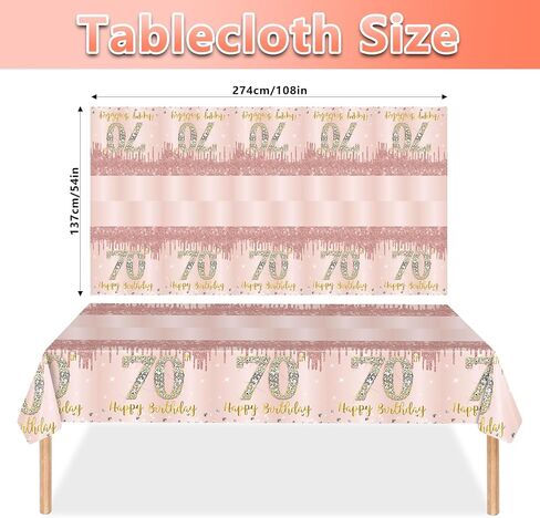 98PCS 70th Birthday Party Supplies Pink Rose Gold Party Decorations 70th Birthday Tableware Set 70th Birthday Decorations for Women Paper Plates Napkins Cups Forks Knives Tablecloth Banner Serve 16 in Saudi Arabia