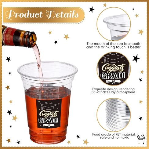 Sabary 40 Pack 16 oz Graduation Cups Class of 2024 Cups Congrats Grad Disposable Clear Plastic Cups Graduation Decoration Party Supply Drinkware for Beer, Beverage, Ice Cream(Graduation Theme) in Saudi Arabia