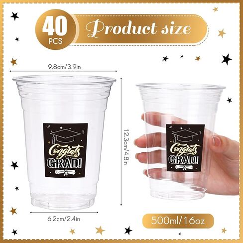 Sabary 40 Pack 16 oz Graduation Cups Class of 2024 Cups Congrats Grad Disposable Clear Plastic Cups Graduation Decoration Party Supply Drinkware for Beer, Beverage, Ice Cream(Graduation Theme) in Saudi Arabia