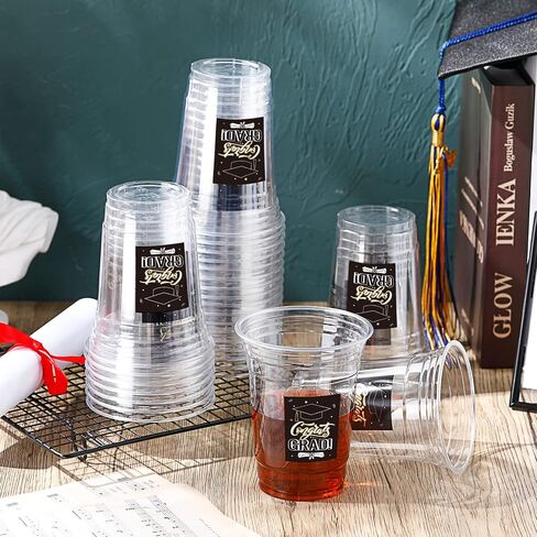 Sabary 40 Pack 16 oz Graduation Cups Class of 2024 Cups Congrats Grad Disposable Clear Plastic Cups Graduation Decoration Party Supply Drinkware for Beer, Beverage, Ice Cream(Graduation Theme) in Saudi Arabia