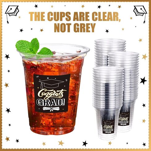 Sabary 40 Pack 16 oz Graduation Cups Class of 2024 Cups Congrats Grad Disposable Clear Plastic Cups Graduation Decoration Party Supply Drinkware for Beer, Beverage, Ice Cream(Graduation Theme) in Saudi Arabia