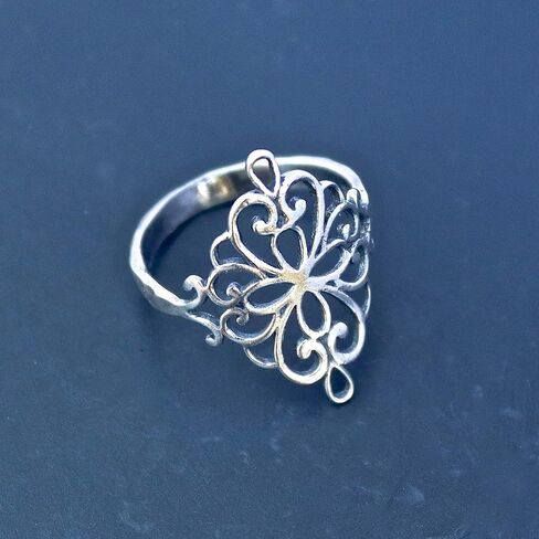 Silver Filigree ring band, Sterling silver 925 ring, Rustic oxidized ring, Victorian silver ring, Antique ring (8) in Saudi Arabia