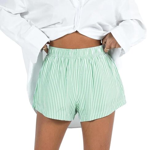 Cute Stripe Lounge Shorts for Women Casual Plaid Pajama Shorts Elastic Low Waist Sleep Boxer Shorts Summer in Saudi Arabia