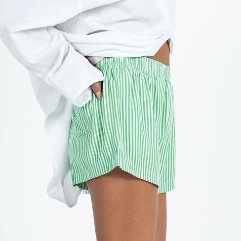 Cute Stripe Lounge Shorts for Women Casual Plaid Pajama Shorts Elastic Low Waist Sleep Boxer Shorts Summer in Saudi Arabia