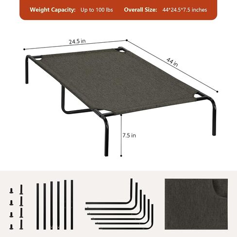 سرير مرتفع للكلاب المتوسطة الحجم، سرير تبريد خارجي مع نسيج شبكي مسامي وإطار متين، سرير مرتفع للحيوانات الأليفة للاستخدام الداخلي والخارجي، سهل التنظيف، مقاس متوسط ​​بوزن 80 رطل، بني داكن in Kuwait