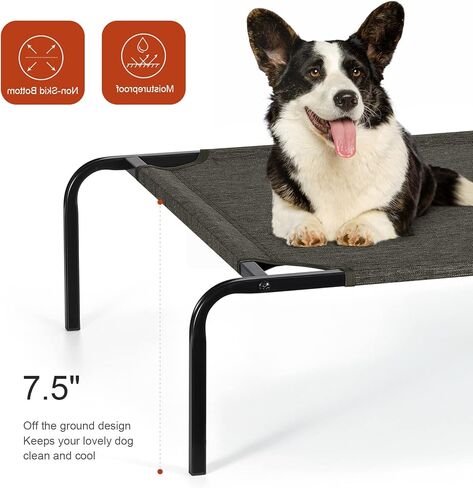 سرير مرتفع للكلاب المتوسطة الحجم، سرير تبريد خارجي مع نسيج شبكي مسامي وإطار متين، سرير مرتفع للحيوانات الأليفة للاستخدام الداخلي والخارجي، سهل التنظيف، مقاس متوسط ​​بوزن 80 رطل، بني داكن in Kuwait
