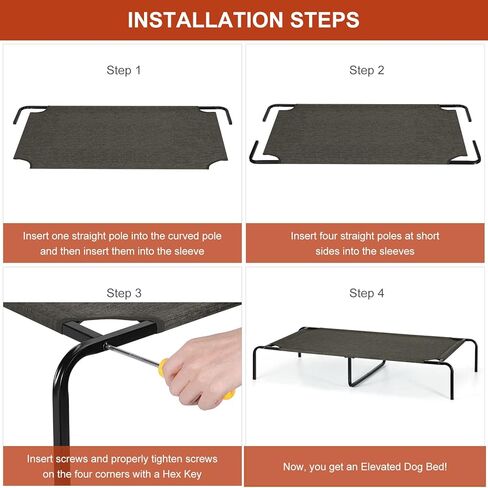 سرير مرتفع للكلاب المتوسطة الحجم، سرير تبريد خارجي مع نسيج شبكي مسامي وإطار متين، سرير مرتفع للحيوانات الأليفة للاستخدام الداخلي والخارجي، سهل التنظيف، مقاس متوسط ​​بوزن 80 رطل، بني داكن in Kuwait