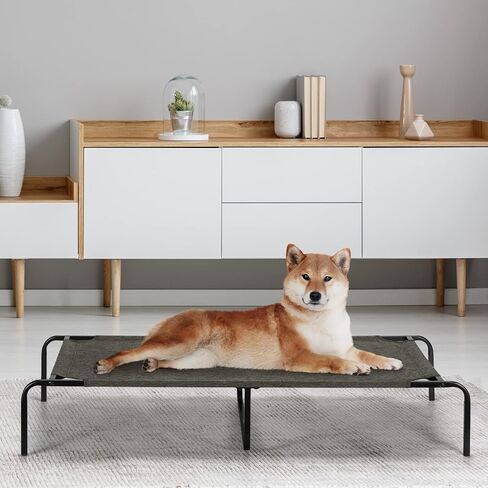 سرير مرتفع للكلاب المتوسطة الحجم، سرير تبريد خارجي مع نسيج شبكي مسامي وإطار متين، سرير مرتفع للحيوانات الأليفة للاستخدام الداخلي والخارجي، سهل التنظيف، مقاس متوسط ​​بوزن 80 رطل، بني داكن in Kuwait