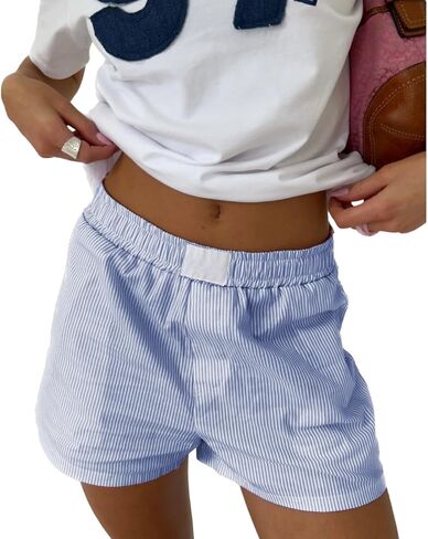 Cute Stripe Lounge Shorts for Women Casual Plaid Pajama Shorts Elastic Low Waist Sleep Boxer Shorts Summer in Saudi Arabia
