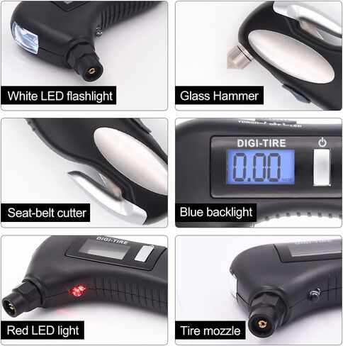 مقياس ضغط الإطارات الرقمي، مقياس ضغط الإطارات الرقمي 150 رطل لكل بوصة مربعة لضغط الإطارات، مقياس ضغط الإطارات 5 في 1 رقمي للسيارات in Kuwait