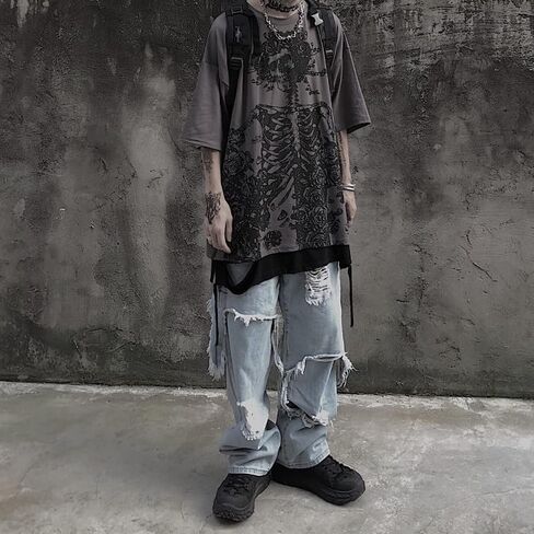 Women Men Y2K Skeleton T Shirt Gothic Skull Graphic Tee Oversized Punk Grunge Short Sleeve Top Streetwear Emo Alt Clothes in Saudi Arabia