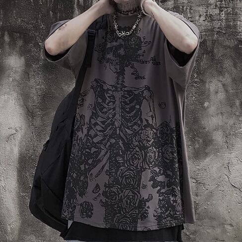 Women Men Y2K Skeleton T Shirt Gothic Skull Graphic Tee Oversized Punk Grunge Short Sleeve Top Streetwear Emo Alt Clothes in Saudi Arabia
