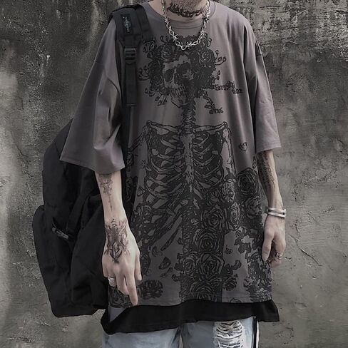 Women Men Y2K Skeleton T Shirt Gothic Skull Graphic Tee Oversized Punk Grunge Short Sleeve Top Streetwear Emo Alt Clothes in Saudi Arabia