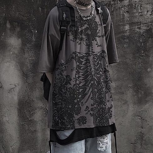 Women Men Y2K Skeleton T Shirt Gothic Skull Graphic Tee Oversized Punk Grunge Short Sleeve Top Streetwear Emo Alt Clothes in Saudi Arabia