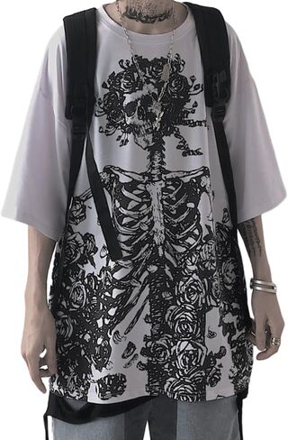 Women Men Y2K Skeleton T Shirt Gothic Skull Graphic Tee Oversized Punk Grunge Short Sleeve Top Streetwear Emo Alt Clothes in Saudi Arabia