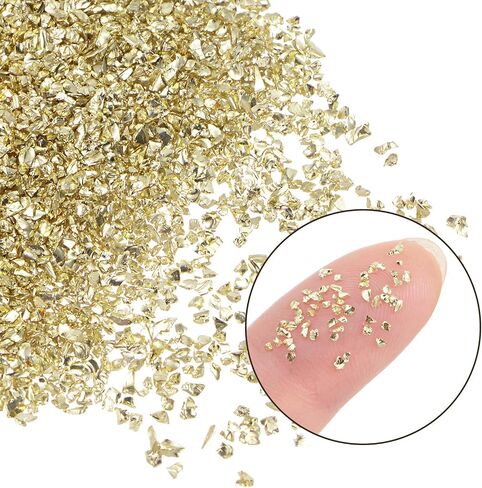 Crushed Glass Chips - [1-3mm x 20g] Irregular Metallic Glass Bright Golden for DIY Decoration Nail Art Use, Electroplated Surface in Saudi Arabia