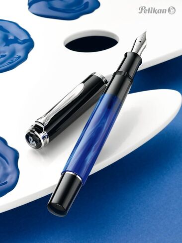 Pelikan Tradition M205 Blue Marble Fountain Pen, Medium Nib, 1 Each (801973) in Saudi Arabia