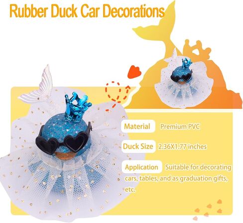 Duck Car Dashboard Decoration, Rubber Duck Car Ornament with Mini Crown Skirt Glasses Cute Prop in Kuwait