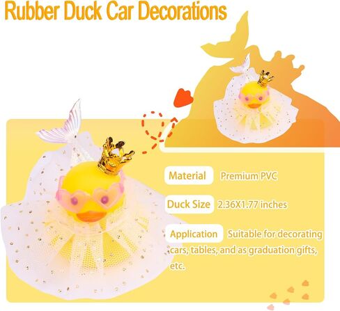 Duck Car Dashboard Decoration, Rubber Duck Car Ornament with Mini Crown Skirt Glasses Cute Prop in Kuwait