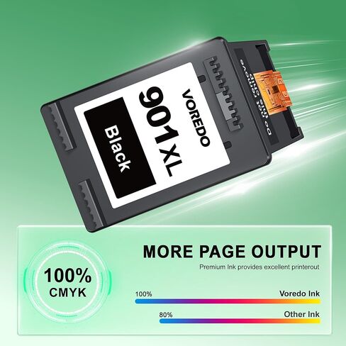 901XL 901 حبر خراطيش حبر معاد تصنيعها عالية الإنتاجية بديلة لخراطيش حبر HP 901 لخراطيش حبر HP 901 XL تعمل مع Officejet 4500 J4524 J4540 J4550 J4580 J4624 J4680 (أسود، ملون، عبوتان) in Kuwait