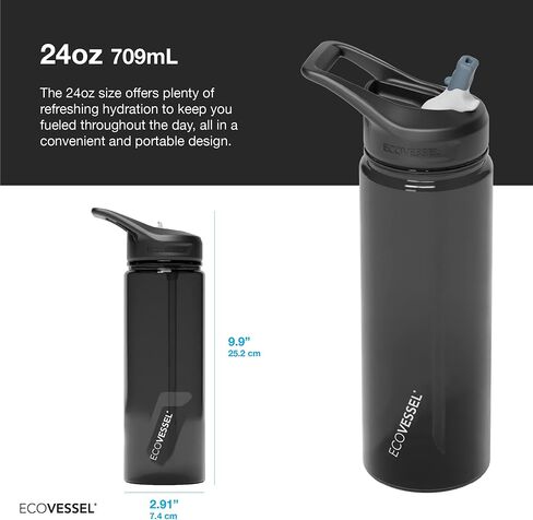 EcoVessel WAVE Tritan Plastic Sports Water Bottle with Flip Top Straw, Leak Proof Lid, and Carry Handle Reusable Water Bottle Gym Water Bottle 24 oz (Forest Horizon) in Saudi Arabia