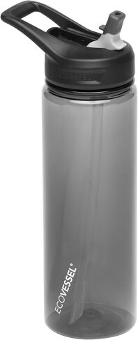 EcoVessel WAVE Tritan Plastic Sports Water Bottle with Flip Top Straw, Leak Proof Lid, and Carry Handle Reusable Water Bottle Gym Water Bottle 24 oz (Forest Horizon) in Saudi Arabia