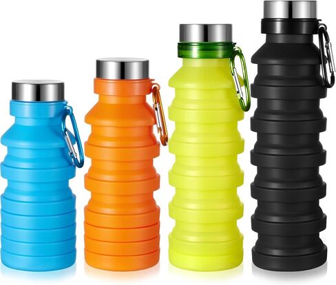 4 Pack Collapsible Water Bottle for Traveling Foldable Water Bottles Reusable Silicone Portable Leak Proof Waterbottle with Clip for Kids Adults Hiking Camping Gym Sports, 18.6 oz(Bright Color) in Saudi Arabia