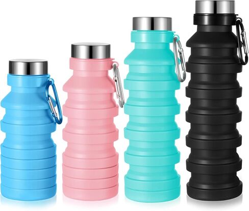 4 Pack Collapsible Water Bottle for Traveling Foldable Water Bottles Reusable Silicone Portable Leak Proof Waterbottle with Clip for Kids Adults Hiking Camping Gym Sports, 18.6 oz(Bright Color) in Saudi Arabia