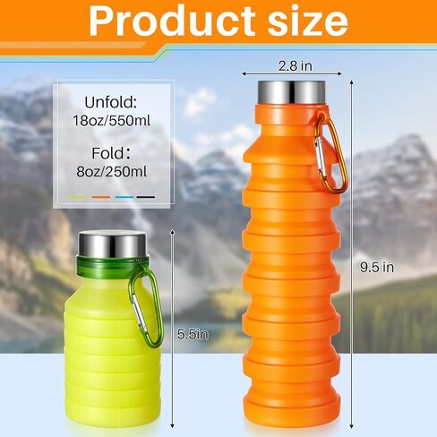 4 Pack Collapsible Water Bottle for Traveling Foldable Water Bottles Reusable Silicone Portable Leak Proof Waterbottle with Clip for Kids Adults Hiking Camping Gym Sports, 18.6 oz(Bright Color) in Saudi Arabia