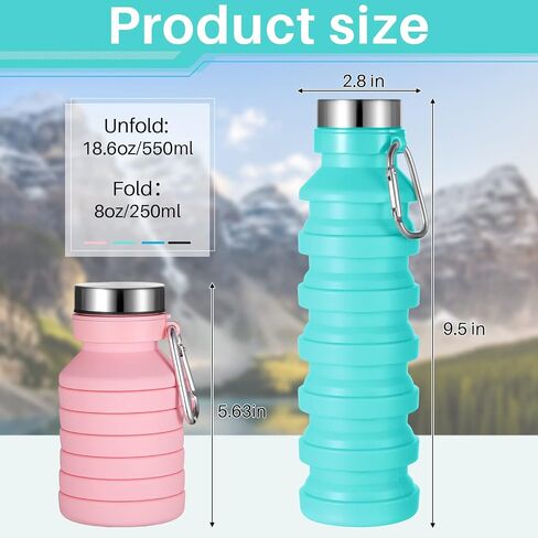4 Pack Collapsible Water Bottle for Traveling Foldable Water Bottles Reusable Silicone Portable Leak Proof Waterbottle with Clip for Kids Adults Hiking Camping Gym Sports, 18.6 oz(Bright Color) in Saudi Arabia