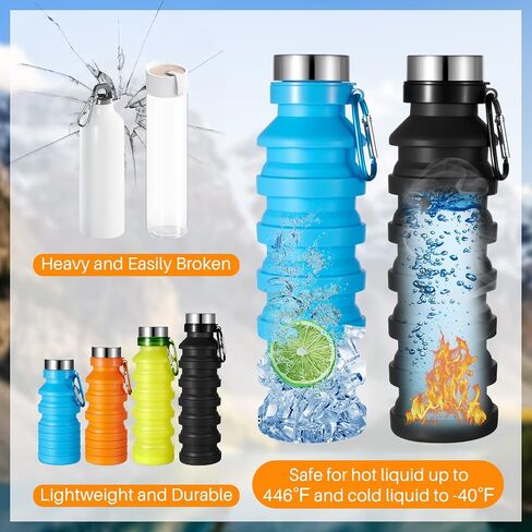 4 Pack Collapsible Water Bottle for Traveling Foldable Water Bottles Reusable Silicone Portable Leak Proof Waterbottle with Clip for Kids Adults Hiking Camping Gym Sports, 18.6 oz(Bright Color) in Saudi Arabia