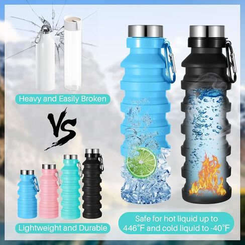 4 Pack Collapsible Water Bottle for Traveling Foldable Water Bottles Reusable Silicone Portable Leak Proof Waterbottle with Clip for Kids Adults Hiking Camping Gym Sports, 18.6 oz(Bright Color) in Saudi Arabia