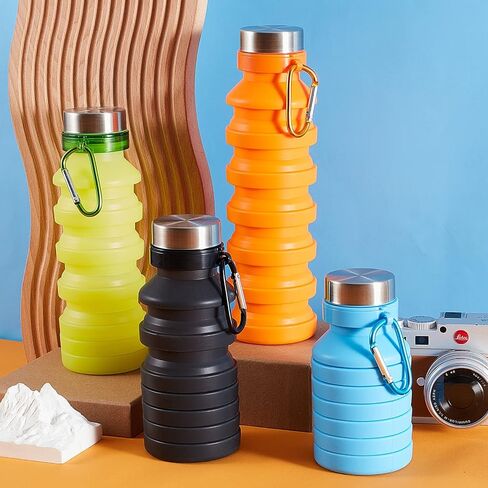 4 Pack Collapsible Water Bottle for Traveling Foldable Water Bottles Reusable Silicone Portable Leak Proof Waterbottle with Clip for Kids Adults Hiking Camping Gym Sports, 18.6 oz(Bright Color) in Saudi Arabia