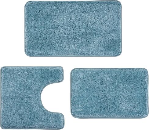 3 Pieces Luxury Bathroom Rug Set with U-Shaped Toilet Rug, Non-Slip Rubber Bottom, Thick Microfiber Fluffy Plush, Water absorption, Quick Dry, Ultra Soft, Bath Mats for Bathroom, Tub(Lake Blue) in Saudi Arabia
