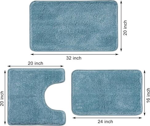 3 Pieces Luxury Bathroom Rug Set with U-Shaped Toilet Rug, Non-Slip Rubber Bottom, Thick Microfiber Fluffy Plush, Water absorption, Quick Dry, Ultra Soft, Bath Mats for Bathroom, Tub(Lake Blue) in Saudi Arabia