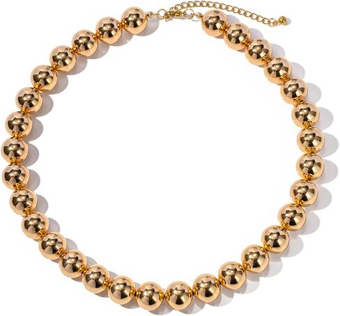 FUNOJOY Gold Beaded Necklace for Women Dainty Choker Necklace,18K Gold Plated Bead Chain Chunky Choker Necklace for Women Fashion Jewelry for Gift in Saudi Arabia