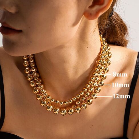 FUNOJOY Gold Beaded Necklace for Women Dainty Choker Necklace,18K Gold Plated Bead Chain Chunky Choker Necklace for Women Fashion Jewelry for Gift in Saudi Arabia