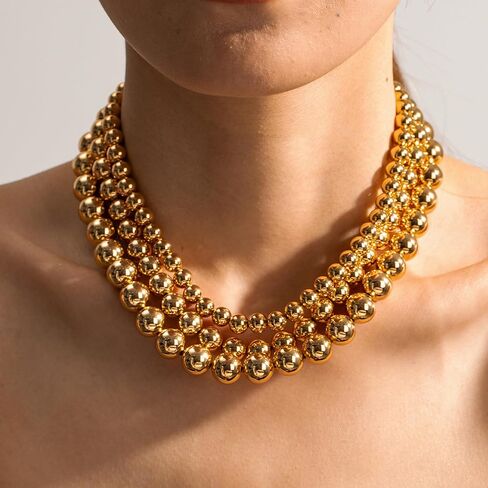 FUNOJOY Gold Beaded Necklace for Women Dainty Choker Necklace,18K Gold Plated Bead Chain Chunky Choker Necklace for Women Fashion Jewelry for Gift in Saudi Arabia