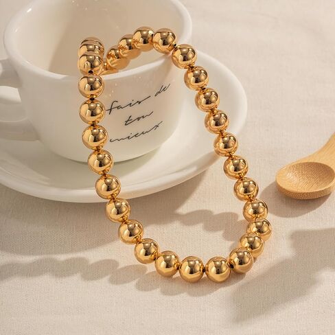 FUNOJOY Gold Beaded Necklace for Women Dainty Choker Necklace,18K Gold Plated Bead Chain Chunky Choker Necklace for Women Fashion Jewelry for Gift in Saudi Arabia