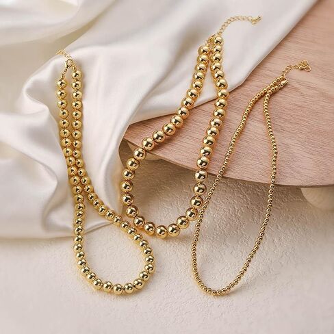 FUNOJOY Gold Beaded Necklace for Women Dainty Choker Necklace,18K Gold Plated Bead Chain Chunky Choker Necklace for Women Fashion Jewelry for Gift in Saudi Arabia